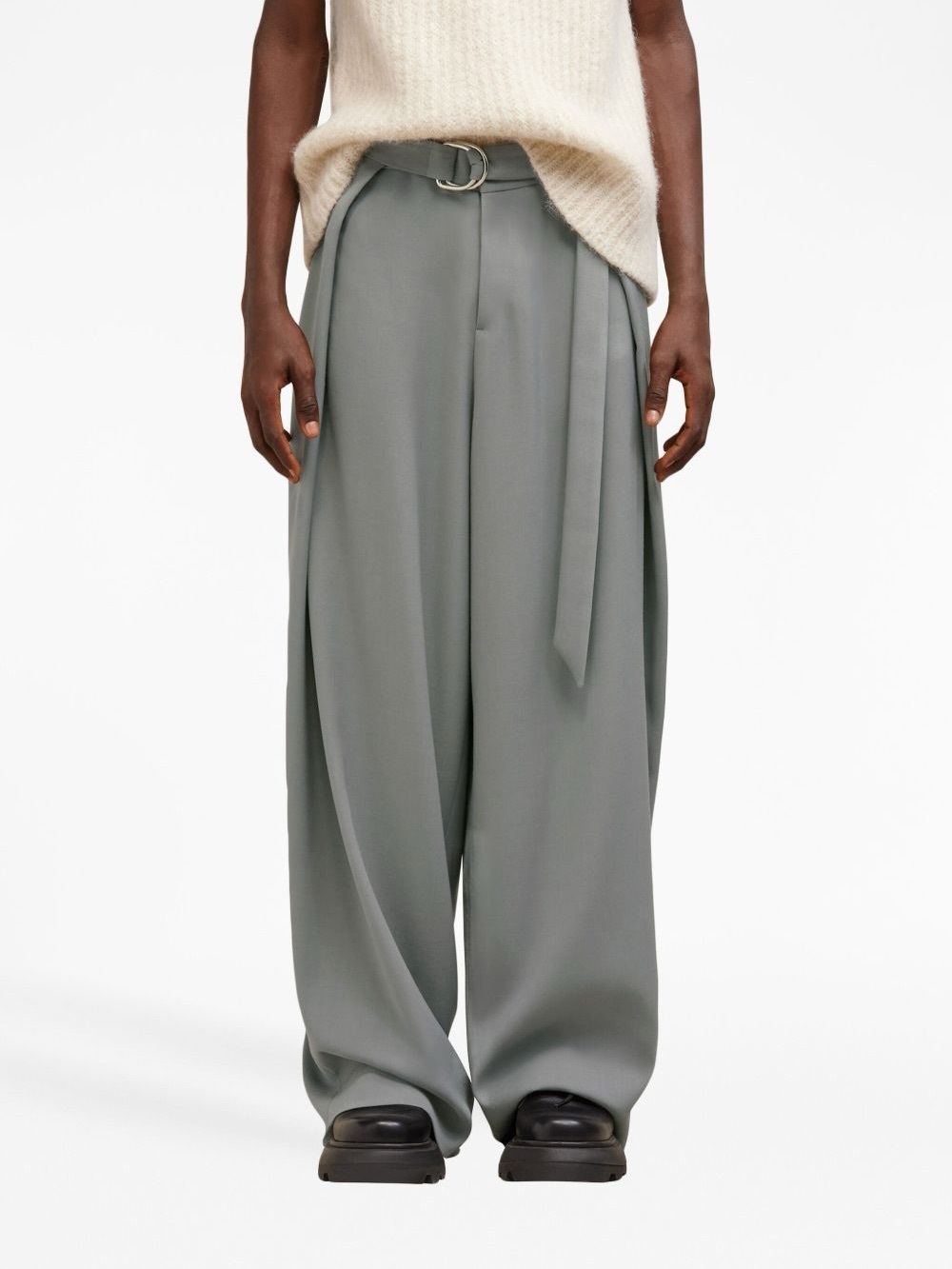 AMI Alexandre Mattiussi gray belted wide leg trousers size 40